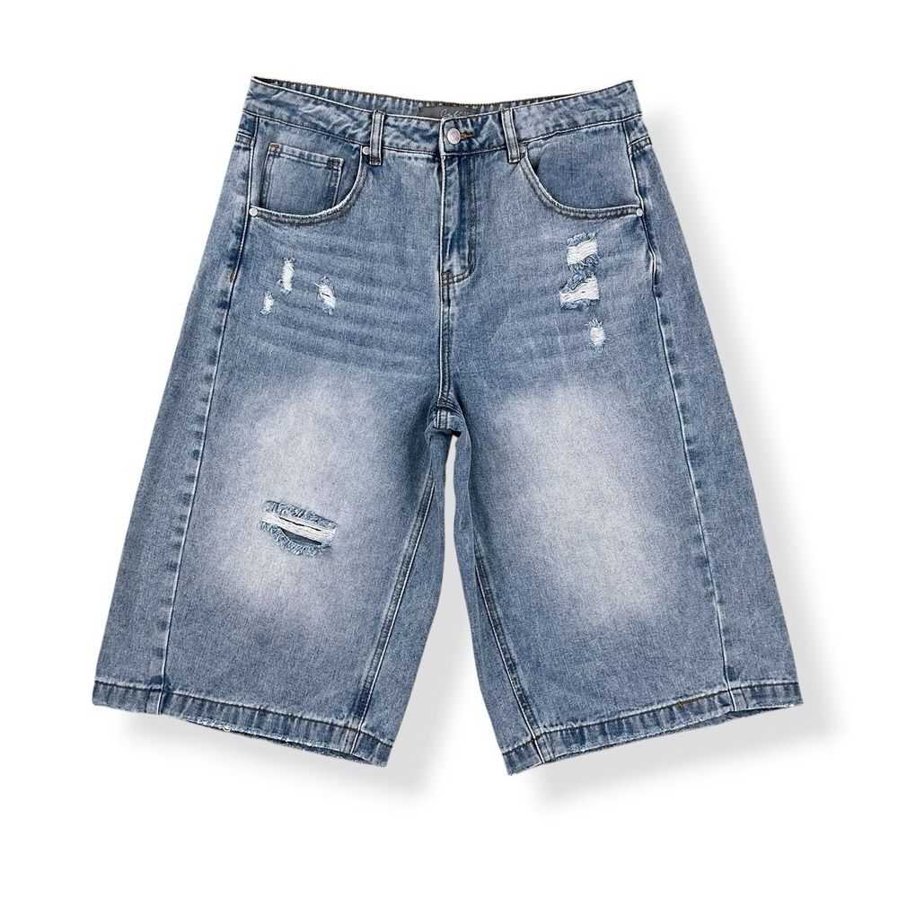 Cali 1850 Shorts Women 13/31 (ACTUAL 33x15) Blue Distressed Jorts Denim Baggy